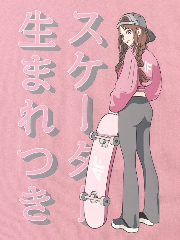 Dziewczęcy t-shirt oversize z nadrukiem 4F 4FJRAW25TTSHF2936 - różowy