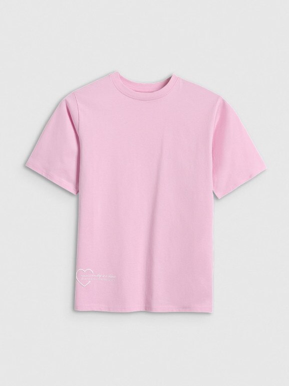 Dziewczęcy t-shirt oversize z nadrukiem 4F 4FJRAW25TTSHF3187 - różowy