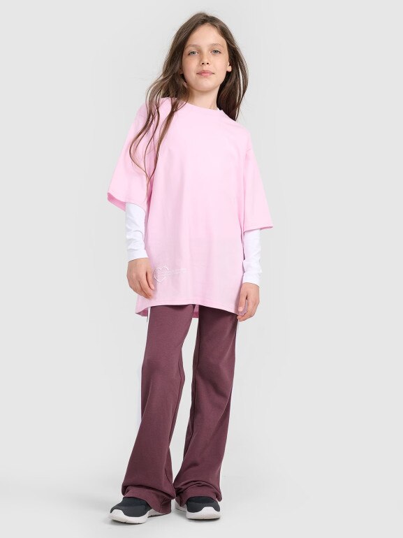 Dziewczęcy t-shirt oversize z nadrukiem 4F 4FJRAW25TTSHF3187 - różowy