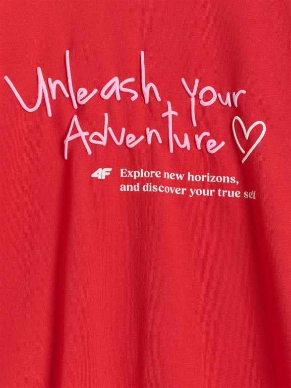 Dziewczęcy t-shirt z nadrukiem 4F 4FJRAW25TTSHF3188 - czerwony