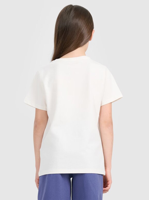Dziewczęcy t-shirt z nadrukiem 4F 4FJRAW25TTSHF3189-11S - biały