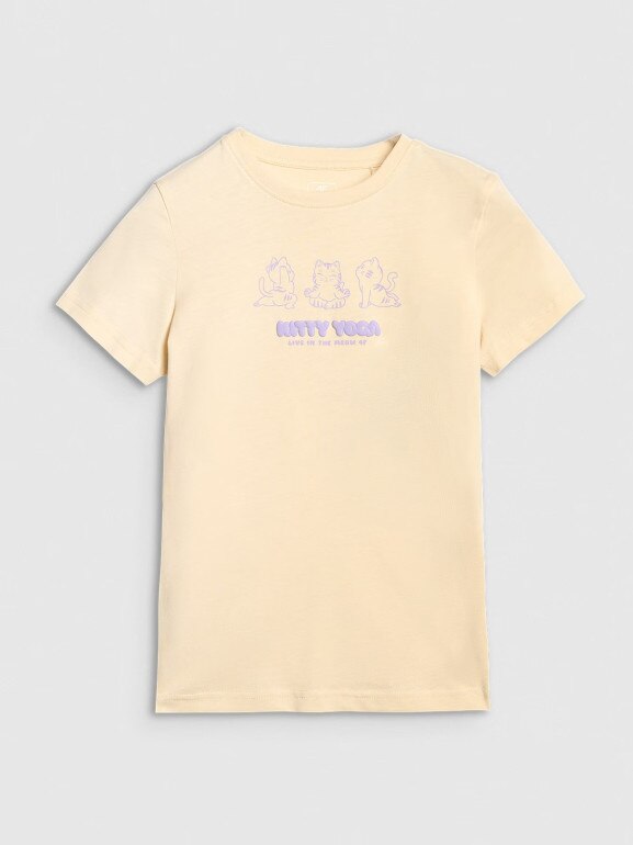 Dziewczęcy t-shirt z nadrukiem 4F 4FJRAW25TTSHF3198 - żółty