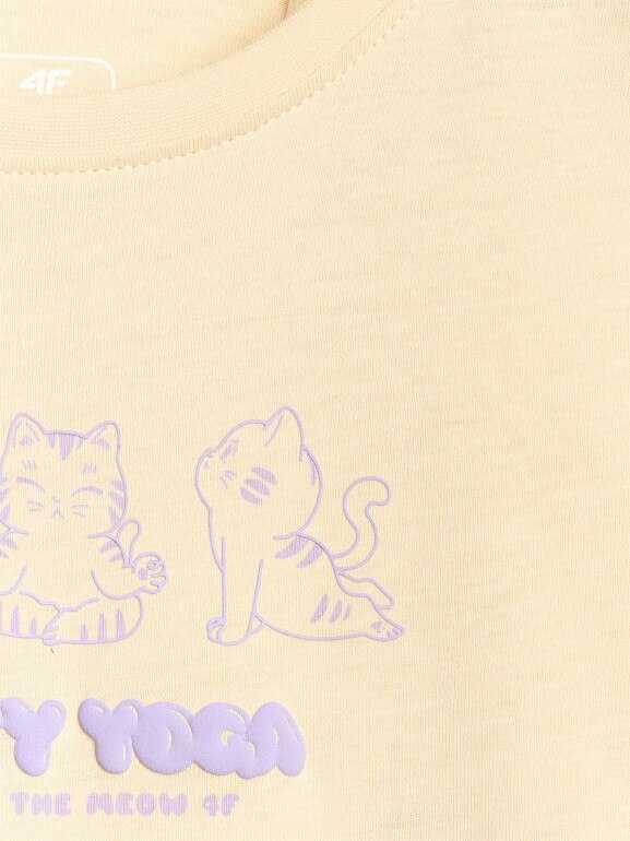 Dziewczęcy t-shirt z nadrukiem 4F 4FJRAW25TTSHF3198 - żółty