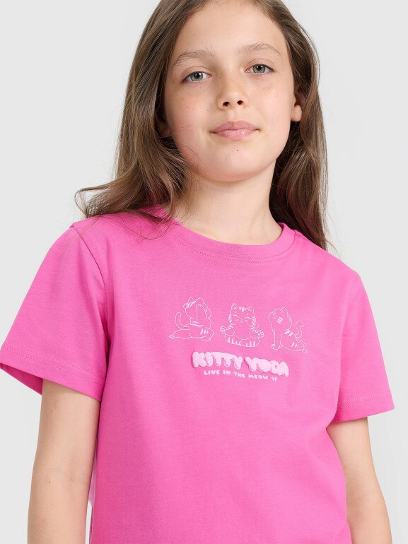 Dziewczęcy t-shirt z nadrukiem 4F 4FJRAW25TTSHF3198 - różowy