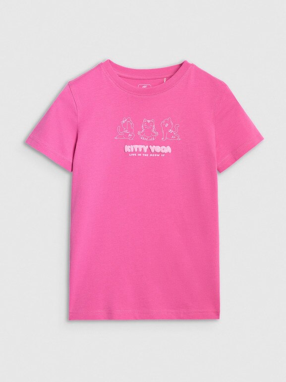 Dziewczęcy t-shirt z nadrukiem 4F 4FJRAW25TTSHF3198 - różowy