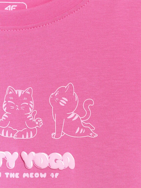 Dziewczęcy t-shirt z nadrukiem 4F 4FJRAW25TTSHF3198 - różowy