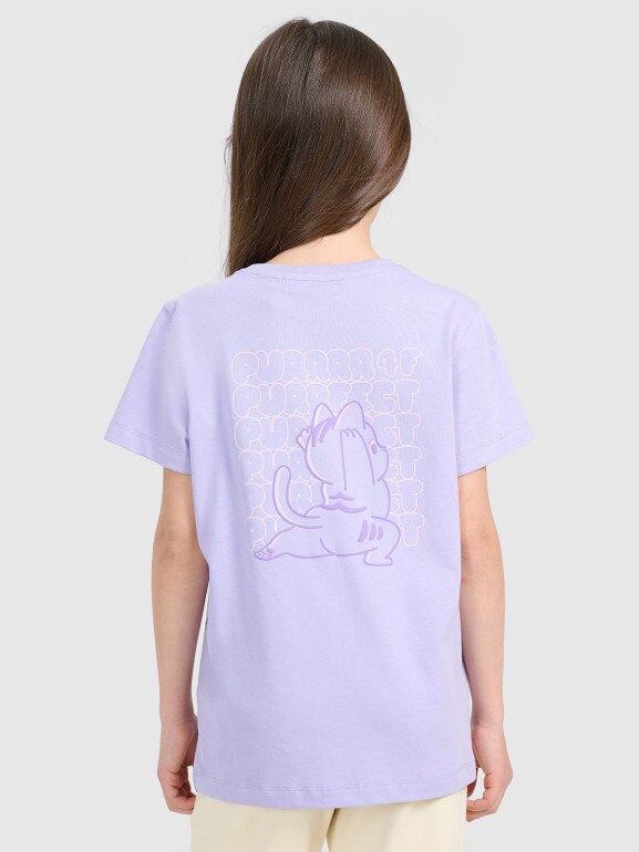 Dziewczęcy t-shirt z nadrukiem 4F 4FJRAW25TTSHF3199 - fioletowy