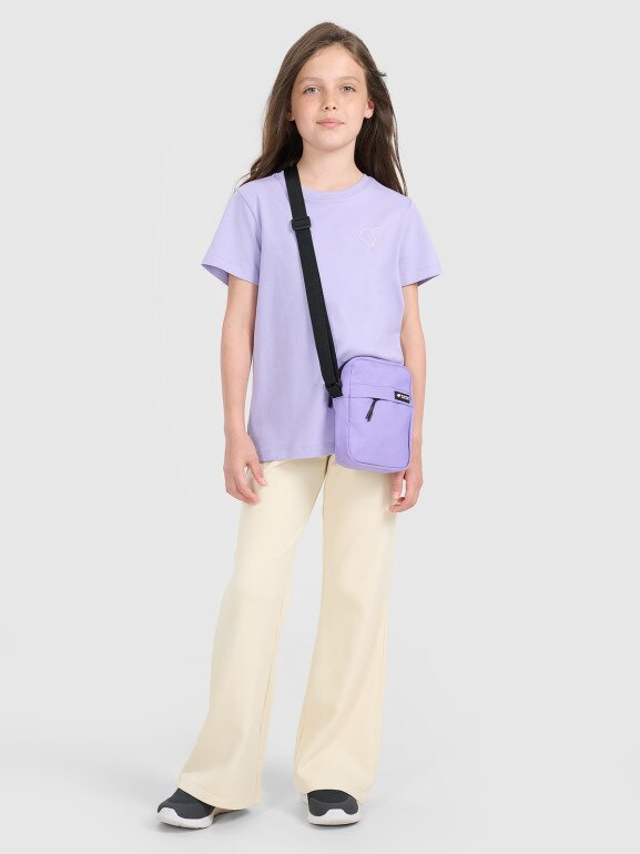 Dziewczęcy t-shirt z nadrukiem 4F 4FJRAW25TTSHF3199 - fioletowy