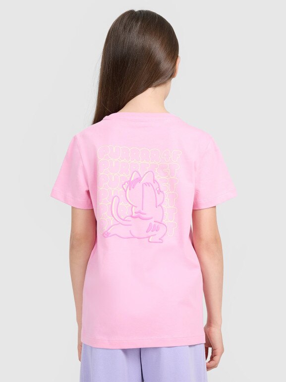Dziewczęcy t-shirt z nadrukiem 4F 4FJRAW25TTSHF3199 - różowy