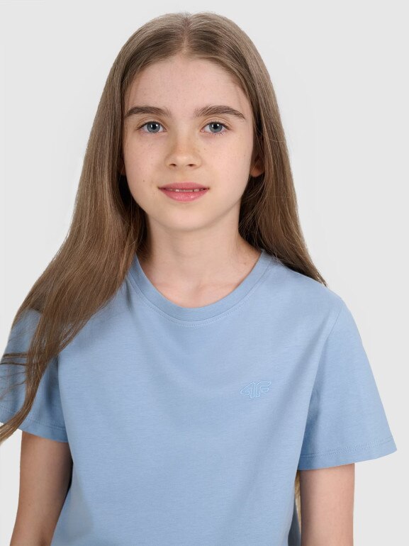 Dziewczęcy t-shirt bez nadruku 4F 4FJRAW25TTSHF3233 - niebieski