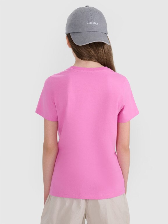 Dziewczęcy t-shirt bez nadruku 4F 4FJRAW25TTSHF3233 - różowy