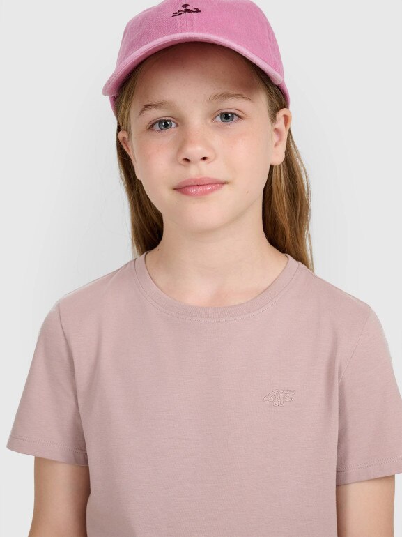 Dziewczęcy t-shirt bez nadruku 4F 4FJRAW25TTSHF3233 - beżowy