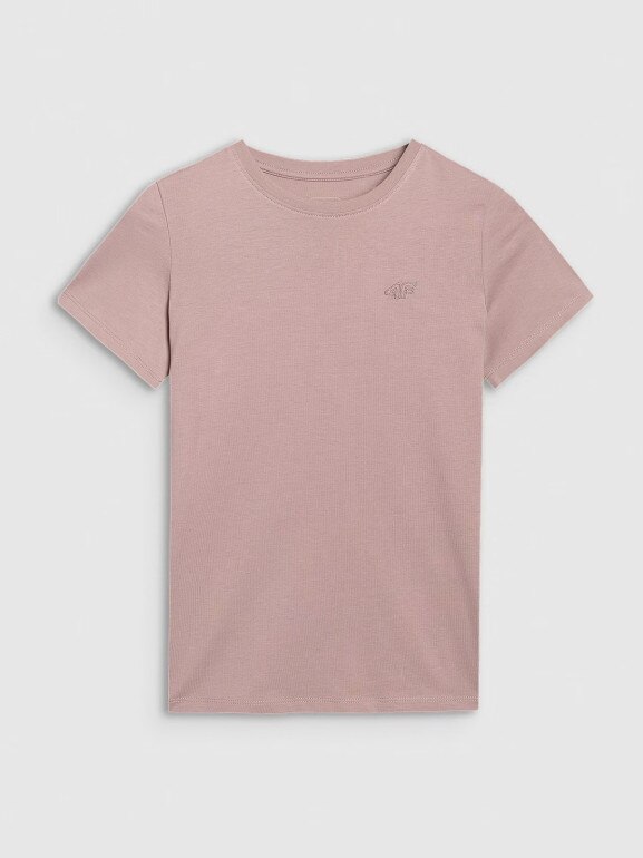 Dziewczęcy t-shirt bez nadruku 4F 4FJRAW25TTSHF3233 - beżowy