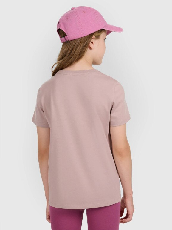 Dziewczęcy t-shirt bez nadruku 4F 4FJRAW25TTSHF3233 - beżowy