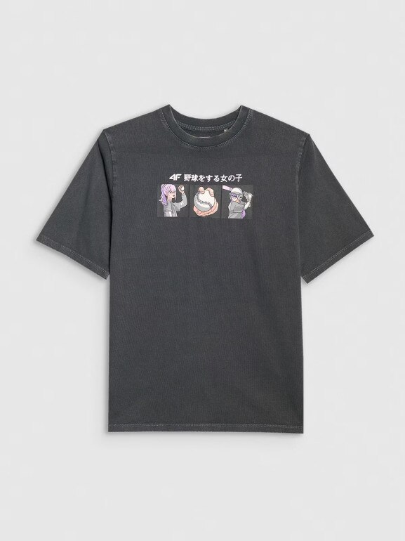 Dziewczęcy t-shirt z nadrukiem 4F 4FJRAW25TTSHF3291 - szary