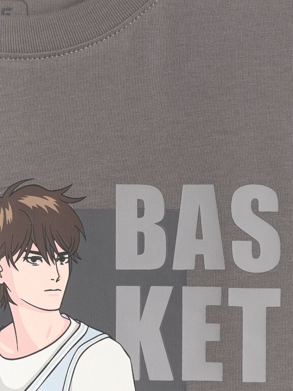 Chłopięcy t-shirt oversize z nadrukiem 4F 4FJRAW25TTSHM3062 - szary