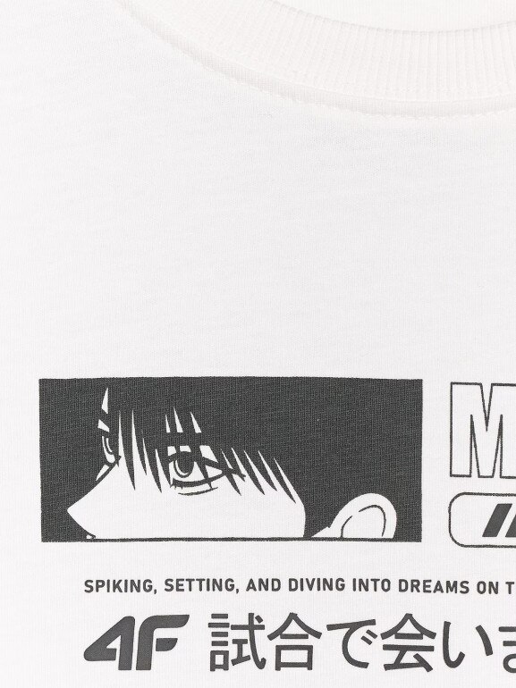 Chłopięcy t-shirt oversize z nadrukiem 4F 4FJRAW25TTSHM3065 - biały