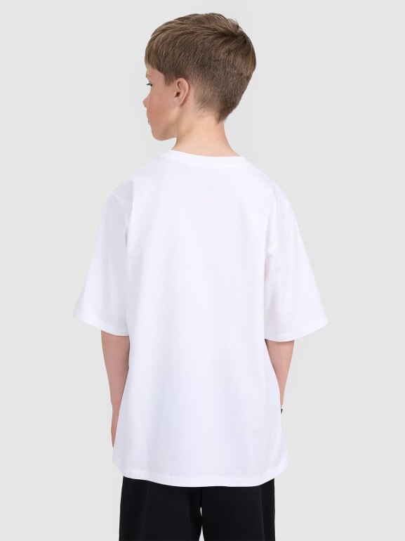 Chłopięcy t-shirt oversize z nadrukiem 4F 4FJRAW25TTSHM3065 - biały