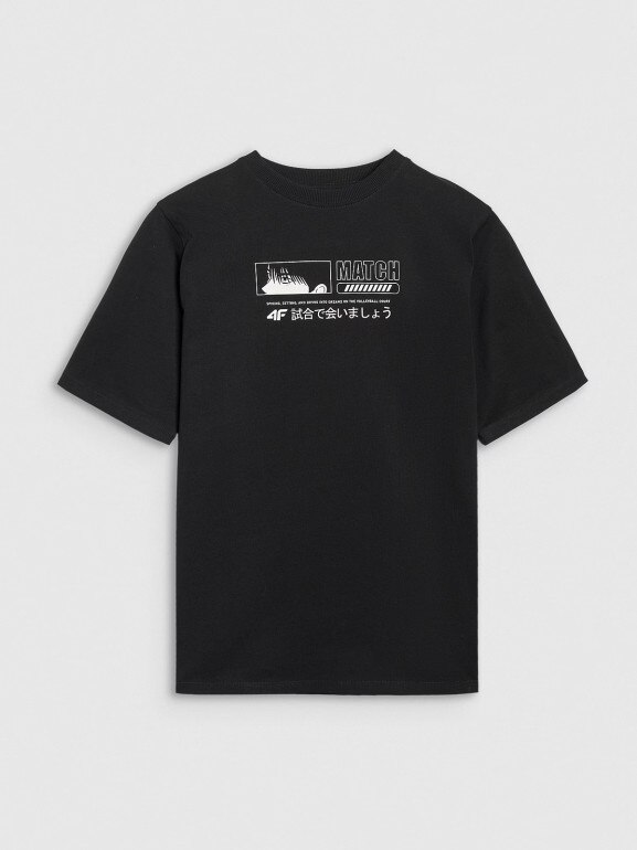 Chłopięcy t-shirt oversize z nadrukiem 4F 4FJRAW25TTSHM3065 - czarny