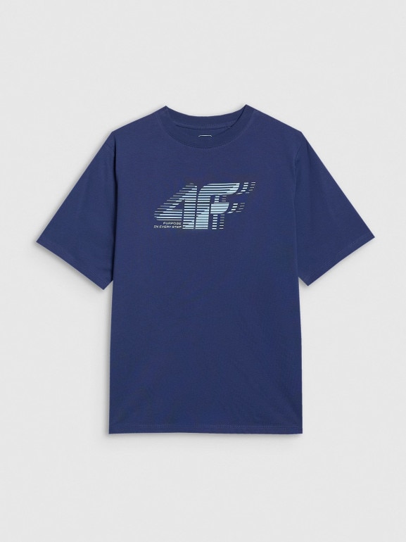 Chłopięcy t-shirt z nadrukiem 4F 4FJRAW25TTSHM3165 - granatowy