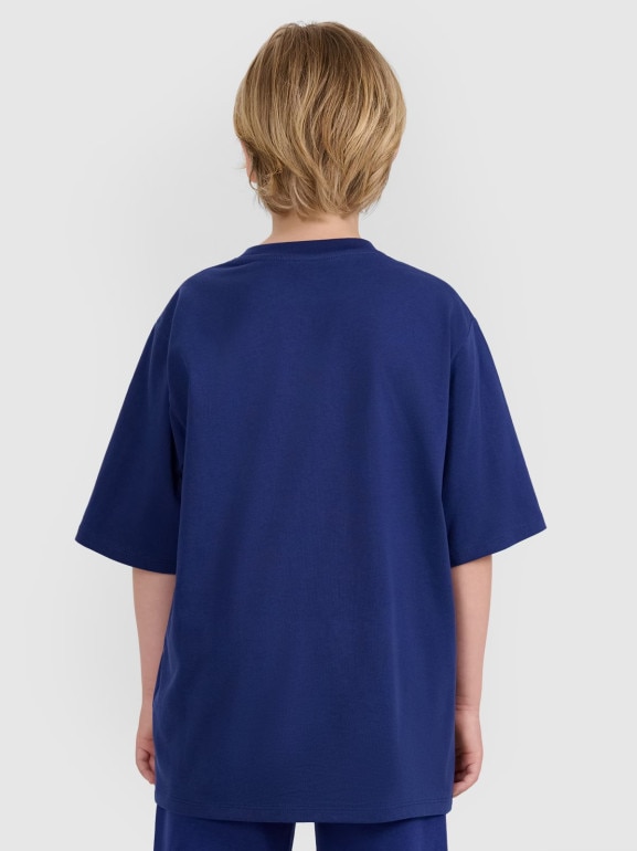 Chłopięcy t-shirt z nadrukiem 4F 4FJRAW25TTSHM3165 - granatowy