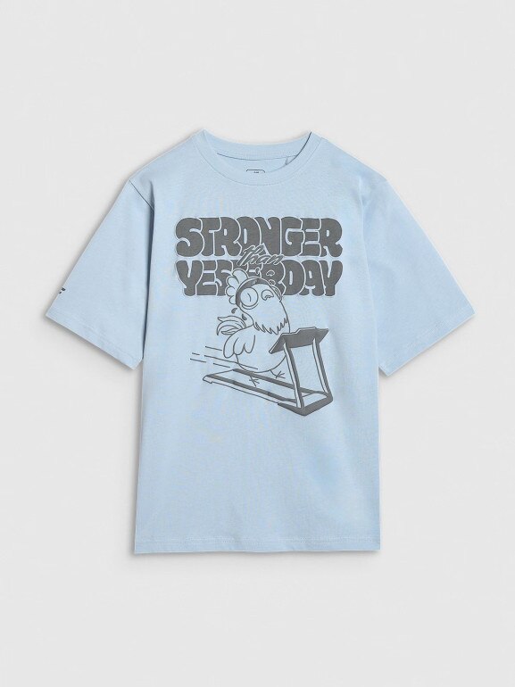 Chłopięcy t-shirt oversize z nadrukiem 4F 4FJRAW25TTSHM3206 - niebieski