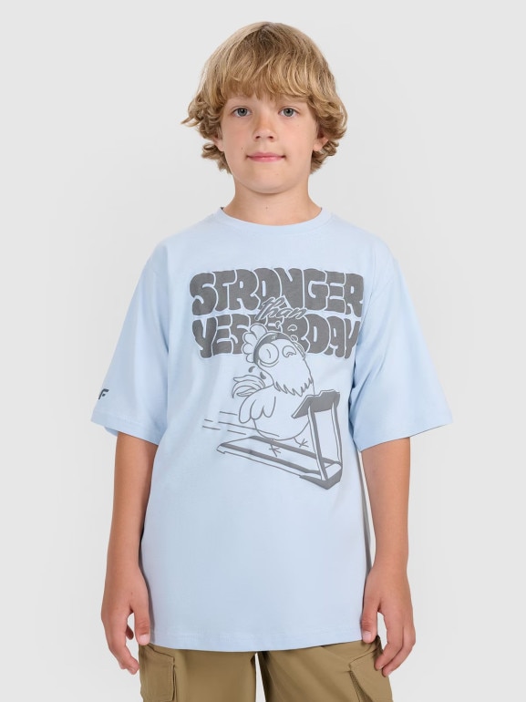 Chłopięcy t-shirt oversize z nadrukiem 4F 4FJRAW25TTSHM3206 - niebieski