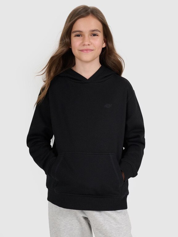 Dziewczęca bluza nierozpinana z kapturem 4F 4FJRMM00TSWSF2465 - czarna