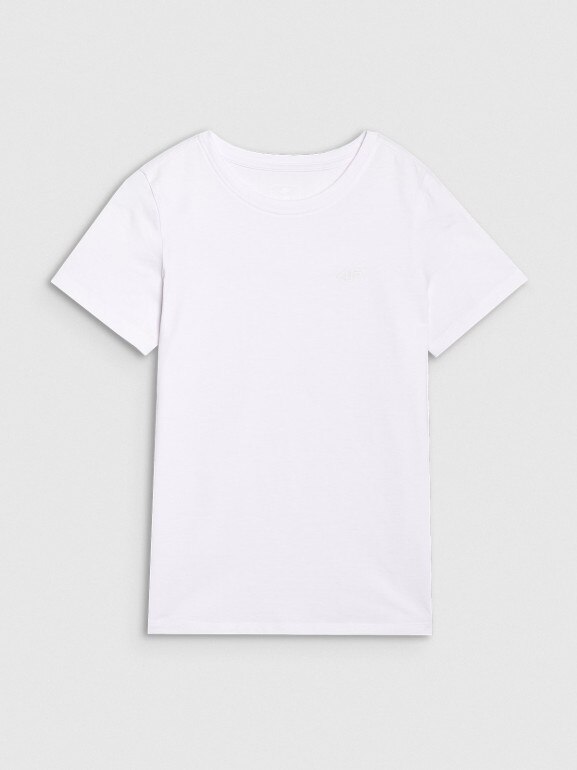 Dziewczęcy t-shirt bez nadruku 4F 4FJRMM00TTSHF3231 - biały