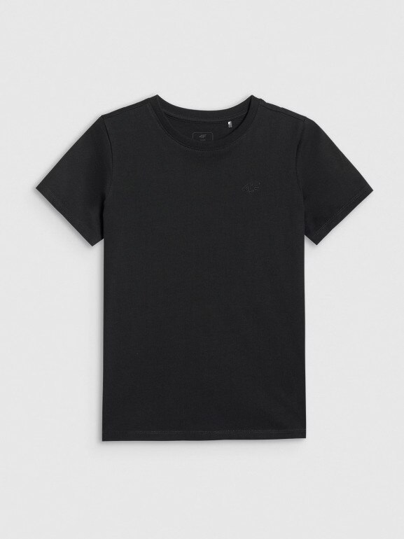 Dziewczęcy t-shirt bez nadruku 4F 4FJRMM00TTSHF3231 - czarny