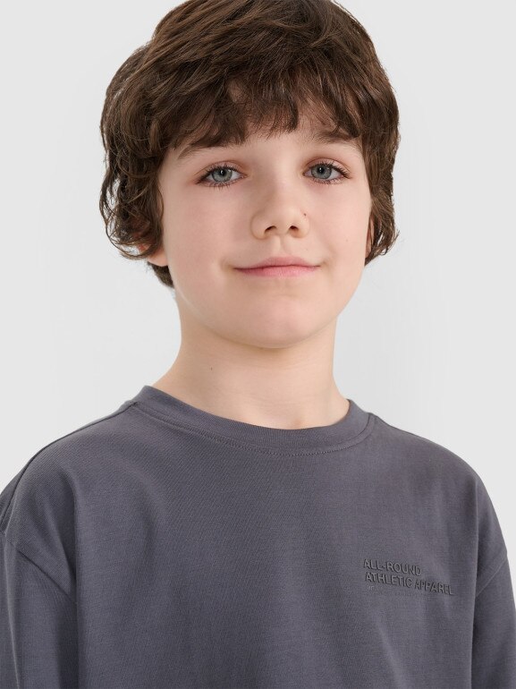 Chłopięcy longsleeve z nadrukiem 4F 4FJRSS25TLONM538 - szary