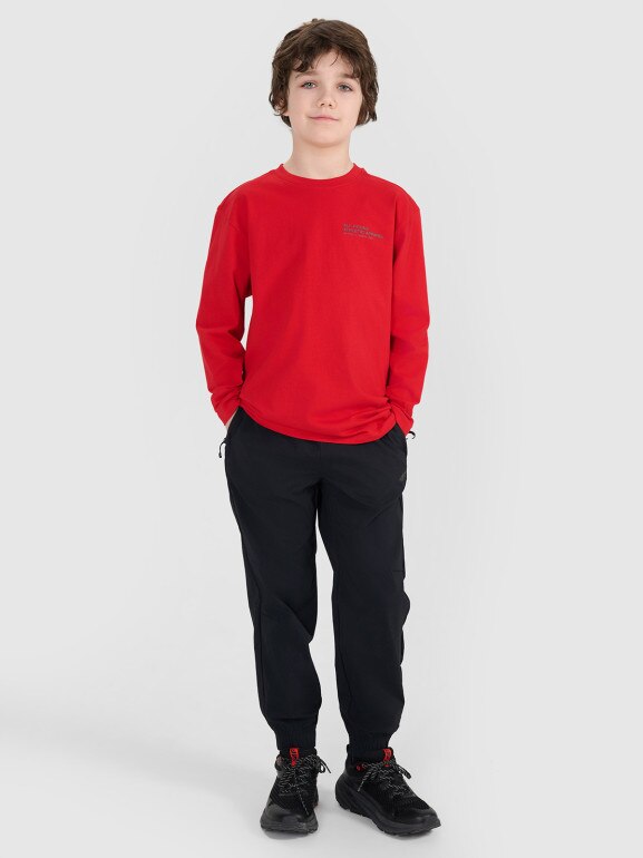 Chłopięcy longsleeve z nadrukiem 4F 4FJRSS25TLONM538 - czerwony