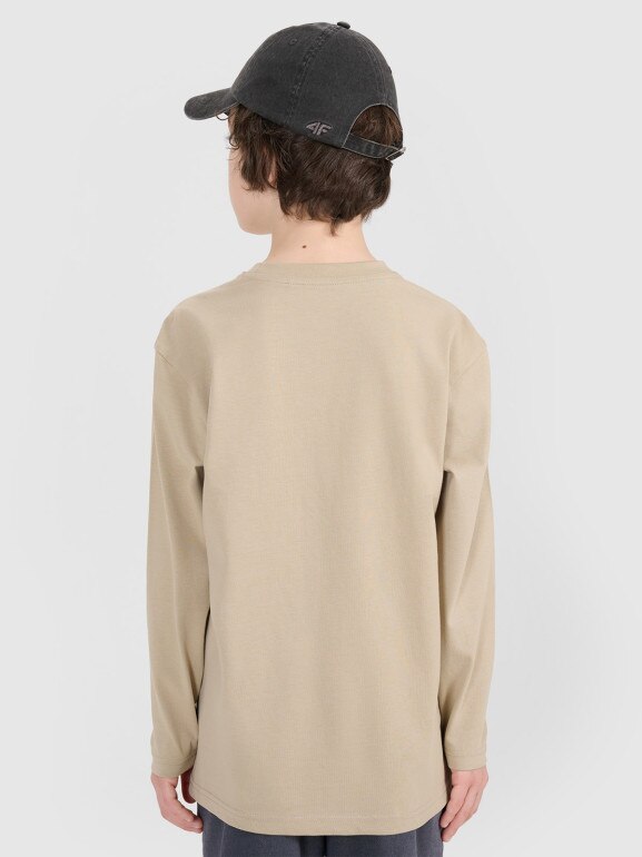 Chłopięcy longsleeve z nadrukiem 4F 4FJRSS25TLONM538 - beżowy