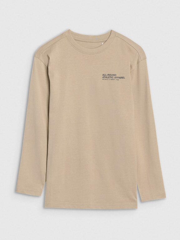 Chłopięcy longsleeve z nadrukiem 4F 4FJRSS25TLONM538 - beżowy