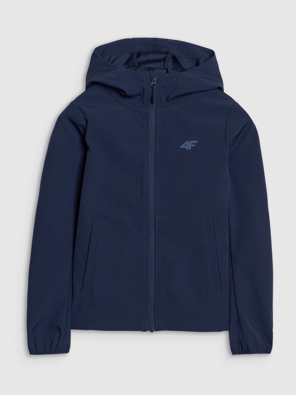 Dziewczęcy softshell rozpinany z kapturem 4F 4FJRSS25TSOFU443 - granatowy