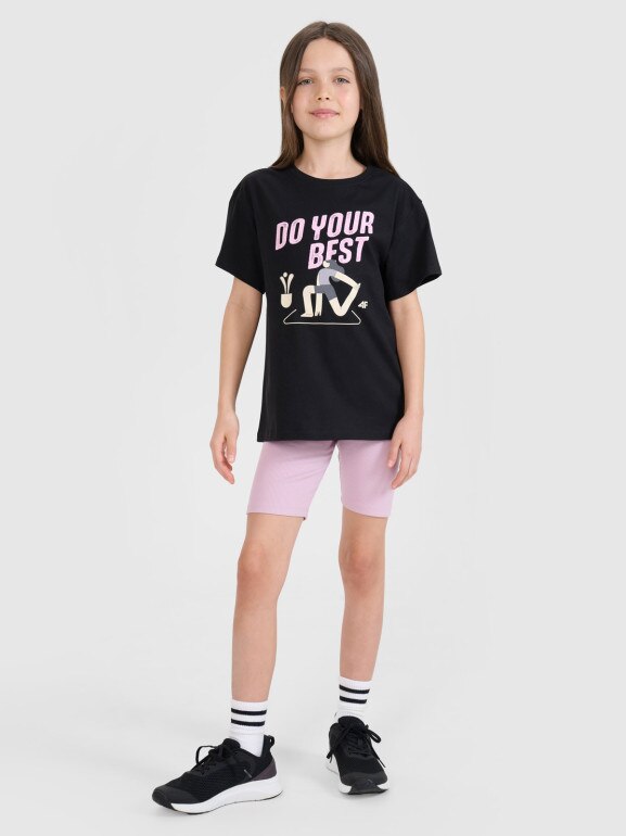 Dziewczęcy t-shirt z nadrukiem 4F 4FJRSS25TTSHF2644 - czarny