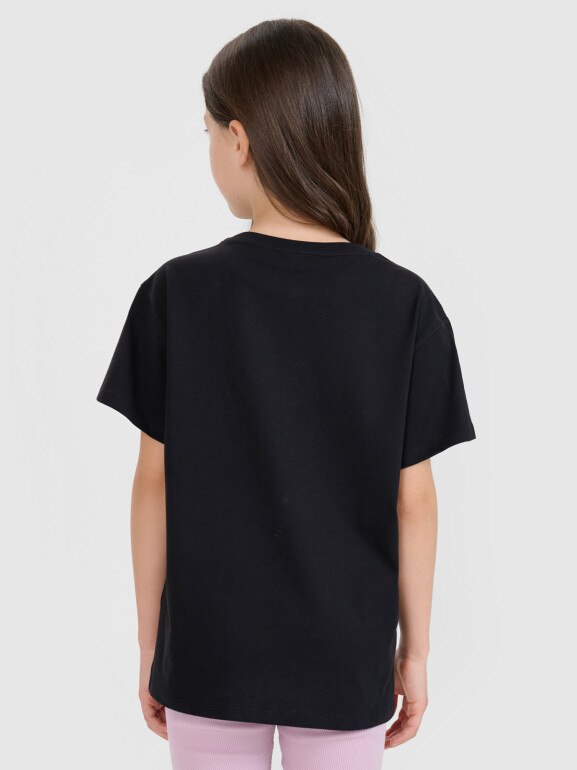Dziewczęcy t-shirt z nadrukiem 4F 4FJRSS25TTSHF2644 - czarny