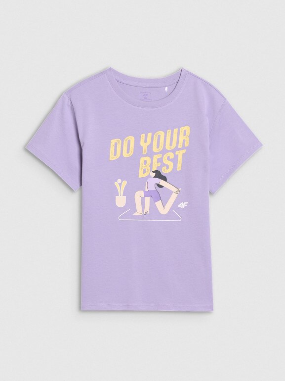 Dziewczęcy t-shirt z nadrukiem 4F 4FJRSS25TTSHF2644 - fioletowy