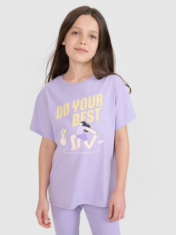 Dziewczęcy t-shirt z nadrukiem 4F 4FJRSS25TTSHF2644 - fioletowy