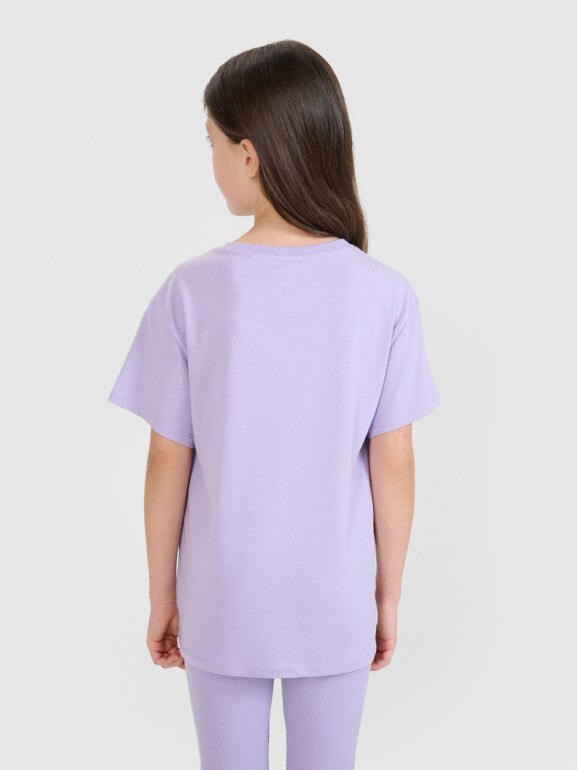 Dziewczęcy t-shirt z nadrukiem 4F 4FJRSS25TTSHF2644 - fioletowy