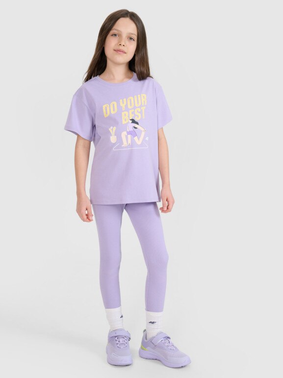 Dziewczęcy t-shirt z nadrukiem 4F 4FJRSS25TTSHF2644 - fioletowy