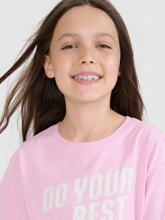 Dziewczęcy t-shirt z nadrukiem 4F 4FJRSS25TTSHF2644 - różowy