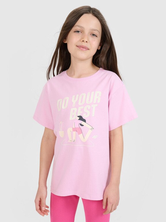 Dziewczęcy t-shirt z nadrukiem 4F 4FJRSS25TTSHF2644 - różowy