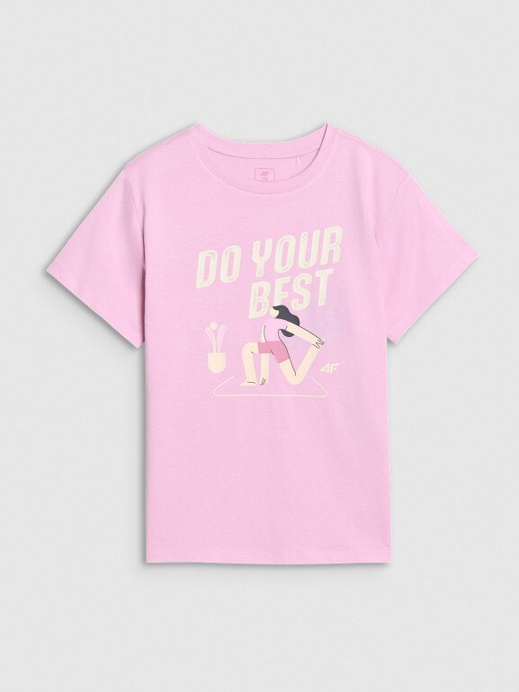 Dziewczęcy t-shirt z nadrukiem 4F 4FJRSS25TTSHF2644 - różowy