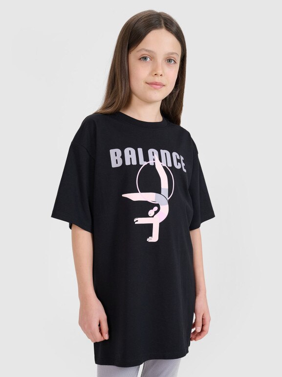 Dziewczęcy t-shirt z nadrukiem 4F 4FJRSS25TTSHF2646 - czarny
