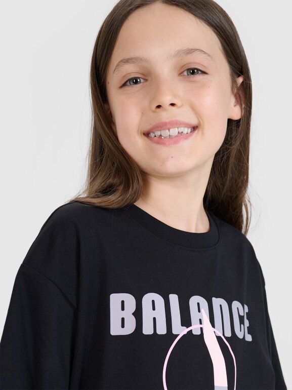 Dziewczęcy t-shirt z nadrukiem 4F 4FJRSS25TTSHF2646 - czarny