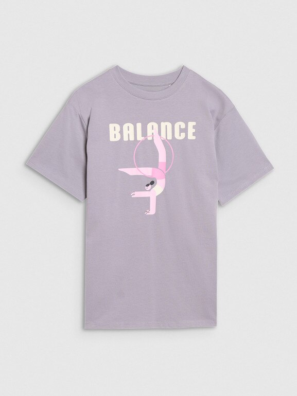Dziewczęcy t-shirt z nadrukiem 4F 4FJRSS25TTSHF2646 - szary