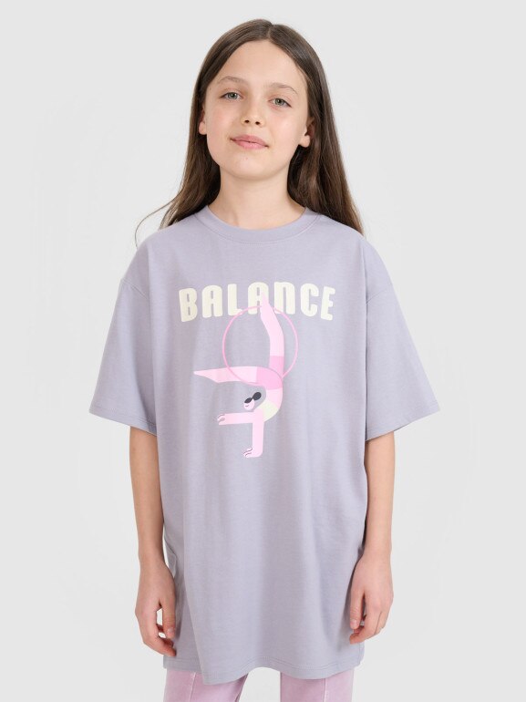 Dziewczęcy t-shirt z nadrukiem 4F 4FJRSS25TTSHF2646 - szary