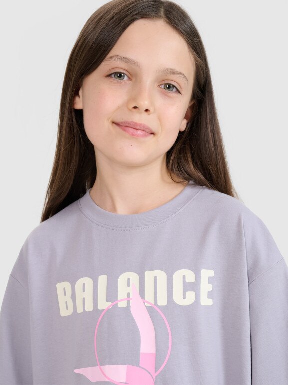 Dziewczęcy t-shirt z nadrukiem 4F 4FJRSS25TTSHF2646 - szary