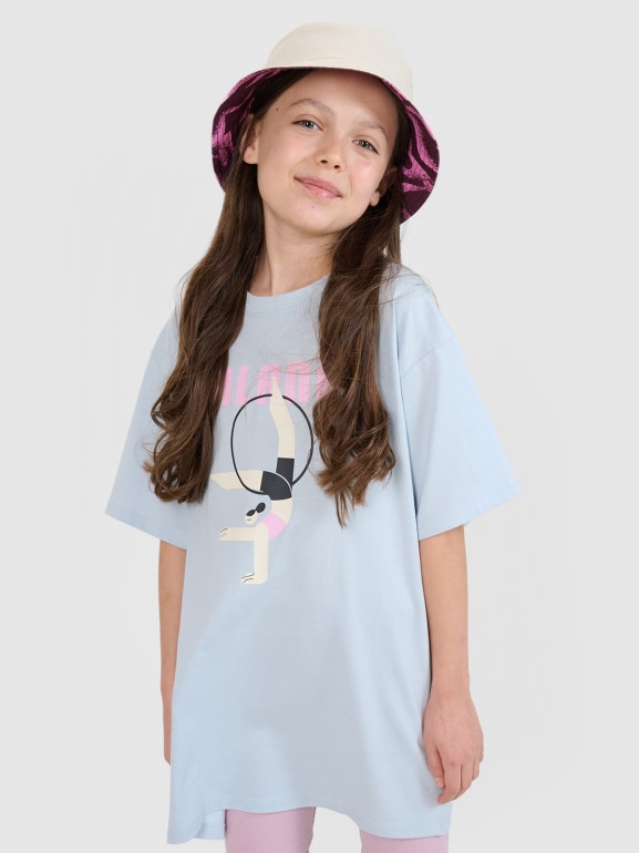 Dziewczęcy t-shirt z nadrukiem 4F 4FJRSS25TTSHF2646 - niebieski